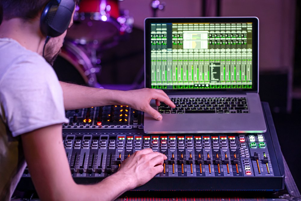 digital mixer recording studio with computer recording music